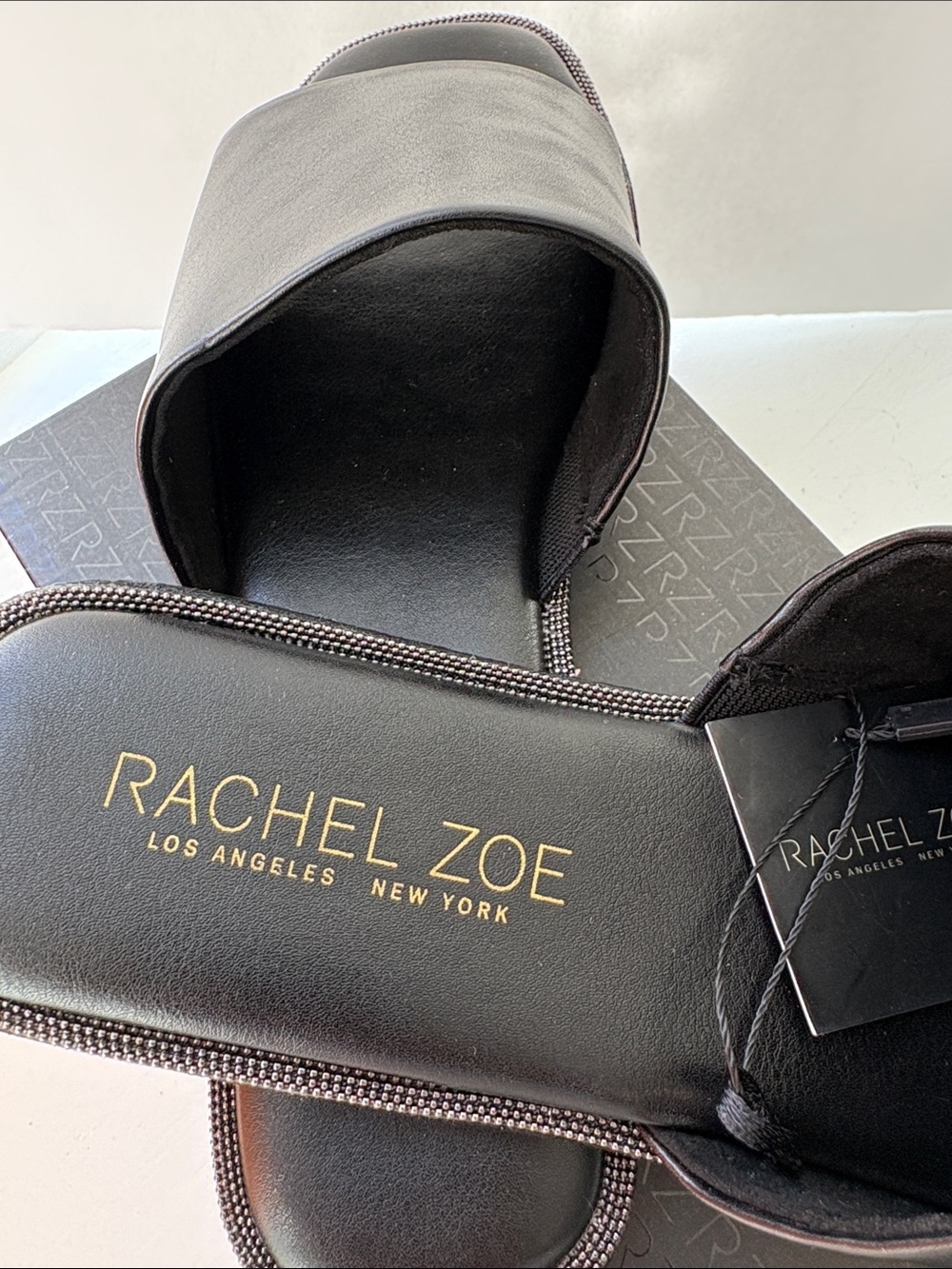 Rachel Zoe Black Leather Twix Slide Sandals
